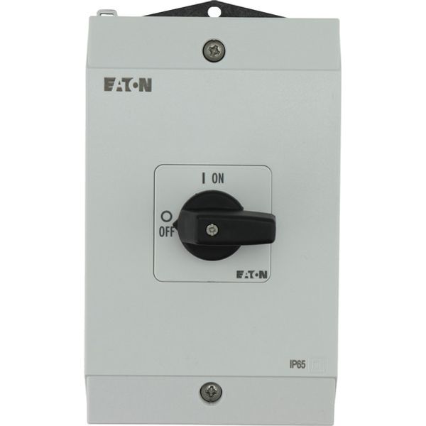 On-Off switch, P1, 40 A, surface mounting, 3 pole + N, with black thumb grip and front plate image 1