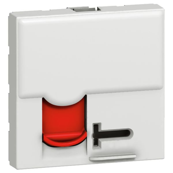 RJ45 socket Mosaic category 6A STP 45° 2 modules white red shutter image 2