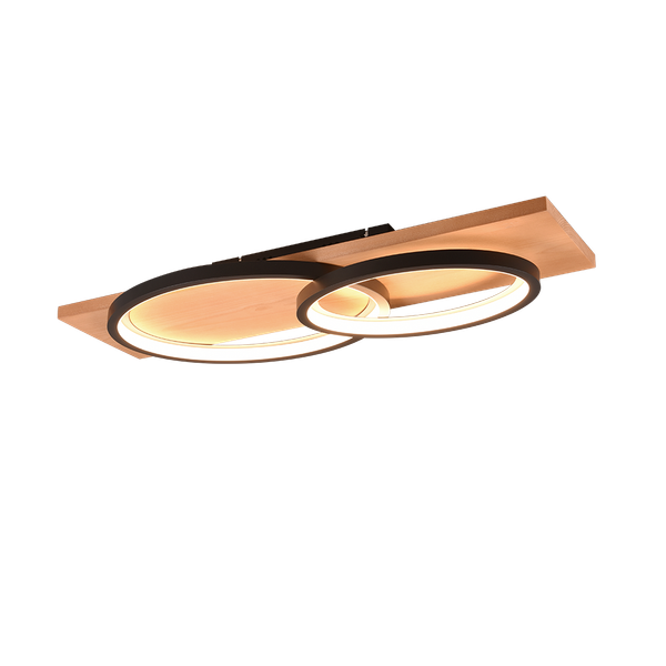 Barca LED ceiling lamp 2-pc matt black/wood image 1