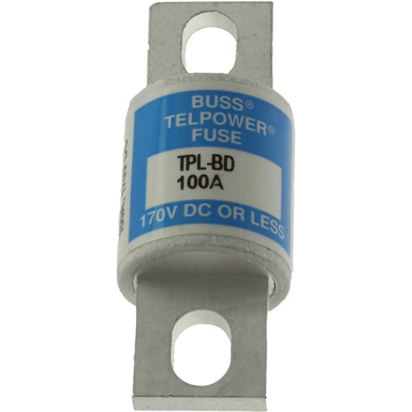 Eaton Bussmann series TPL telecommunication fuse, 170 Vdc, 100A, 100 kAIC, Non Indicating, Current-limiting, Bolted blade end X bolted blade end, Silver-plated terminal image 2