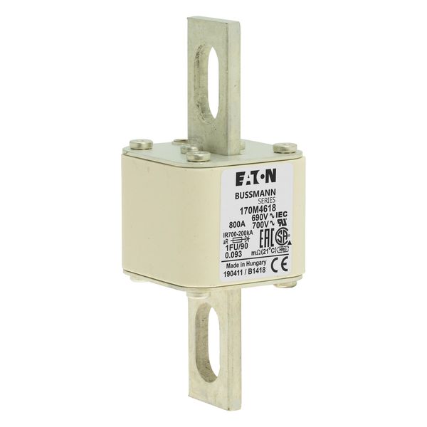 Fuse-link, high speed, 800 A, AC 690 V, size 1, 53 x 69 x 136 mm, aR, IEC, UL, no indicator, 90 mm centers image 16