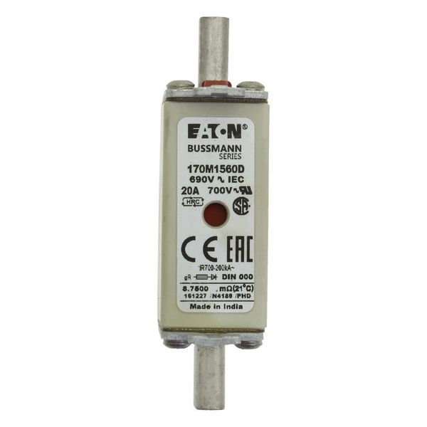 Fuse-link, high speed, 20 A, AC 690 V, DIN 000, gR, DIN, IEC, dual indicator, live gripping lugs image 7