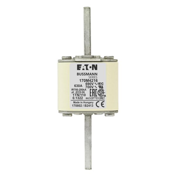 Fuse-link, high speed, 630 A, AC 690 V, DIN 1, 53 x 66 x 138 mm, aR, DIN, IEC, type T indicator image 7