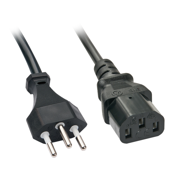 2m CH to C13 Mains Cable Swiss Mains Plug to IEC C13 Connector image 1