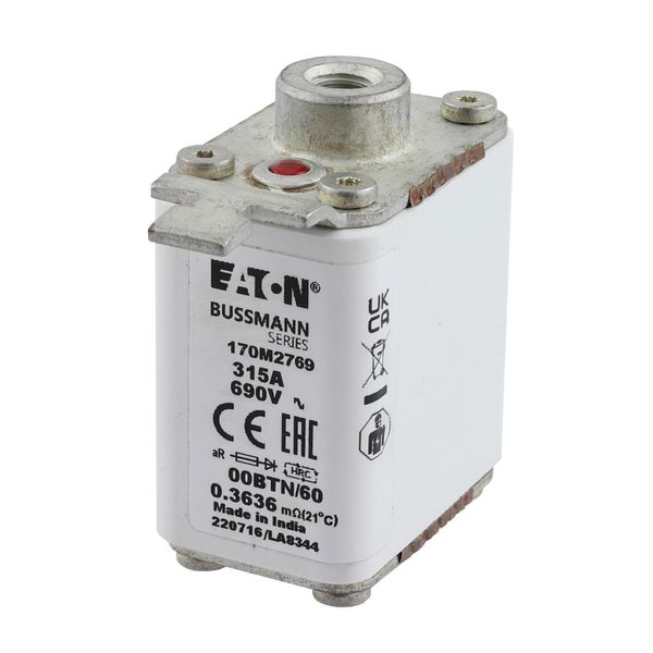 Fuse-link, high speed, 315 A, AC 690 V, size 00, 30 x 62 x 64 mm, aR, IEC, single indicator image 18