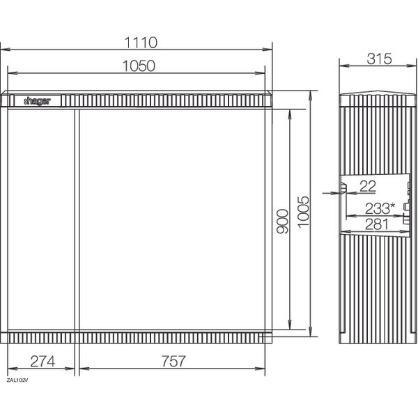 CDC, size 2/1005, asymmetrical doors, w/ mounting plate, 1005x1110x315 image 1