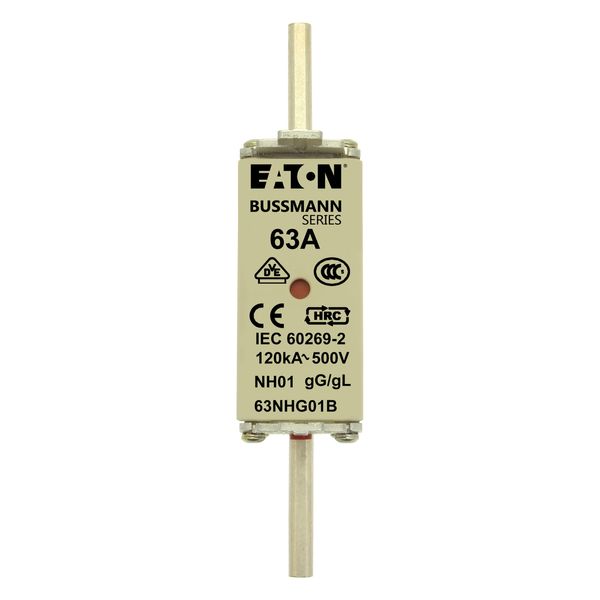 Fuse-link, LV, 63 A, AC 500 V, NH01, gL/gG, IEC, dual indicator, live gripping lugs image 10