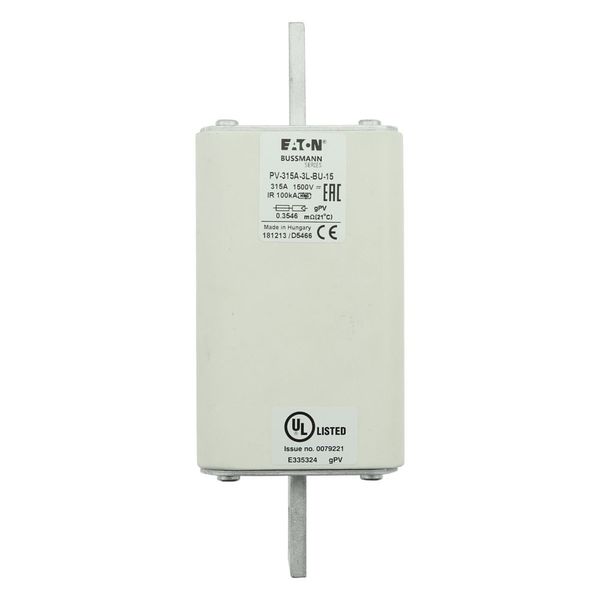 Fuse-link, high speed, 315 A, DC 1500 V, 3L, 75 x 205 mm, gPV, IEC, UL, without indicator, bolted contacts image 7