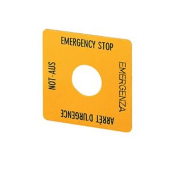 Emergency-Stop label, Yellow, black lettering, square 50 x 50 mm, de, en, fr, it, Front dimensions 25 × 25 mm image 2