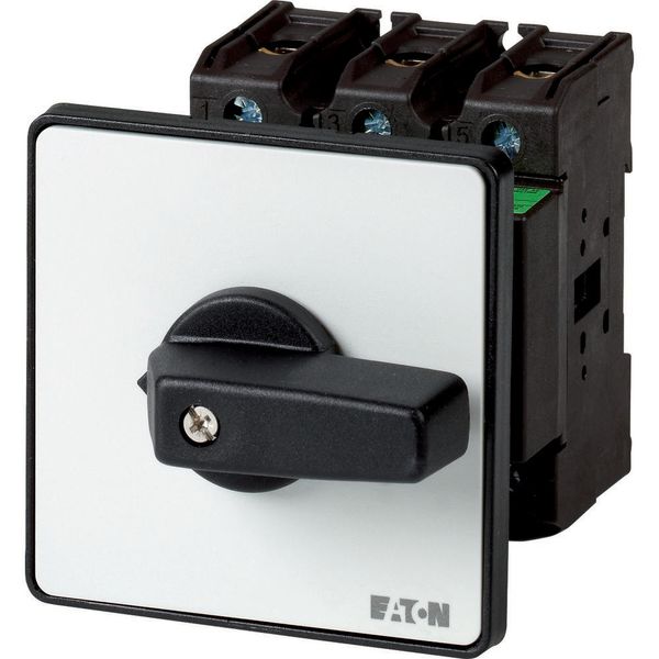On-Off switch, P3, 63 A, rear mounting, 3 pole, 2 N/O, 2 N/C, with black thumb grip and front plate image 2