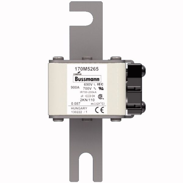 Fuse-link, high speed, 900 A, AC 690 V, DIN 2, 61 x 77 x 138 mm, aR, DIN, IEC, single indicator image 1