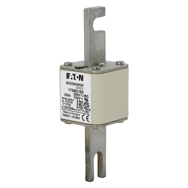 Fuse-link, high speed, 350 A, AC 690 V, compact size 1, 45 x 45 x 134 mm, aR, DIN, IEC, single indicator image 4