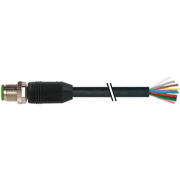 M12 male 0° A-cod. with cable PUR 12x0.14 shielded bk+drag-ch 45m image 1