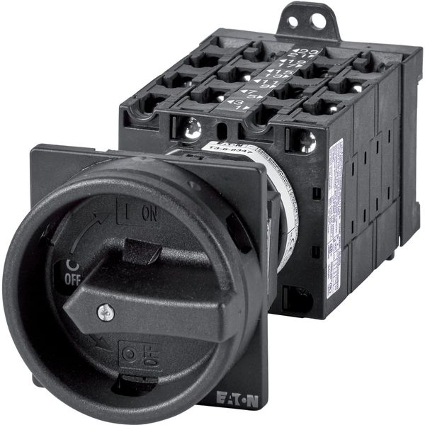 Main switch, T3, 32 A, rear mounting, 6 contact unit(s), 9-pole, 2 N/O, 1 N/C, STOP function, With black rotary handle and locking ring image 2