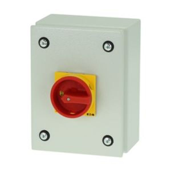 Main switch, P1, 40 A, surface mounting, 3 pole, 1 N/O, 1 N/C, Emergency switching off function, With red rotary handle and yellow locking ring, Locka image 4