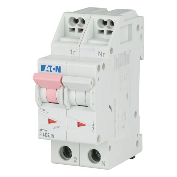 Miniature circuit breaker (MCB) with plug-in terminal, 2 A, 1p+N, characteristic: D image 1