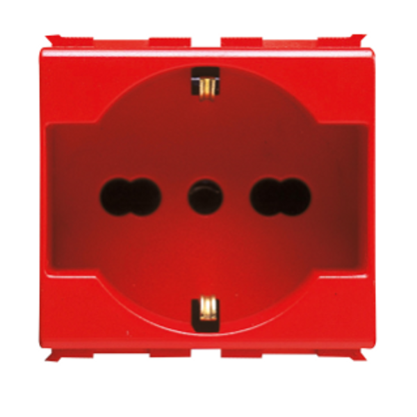 ITALIAN/GERMAN STANDARD SOCKET-OUTLET 250 V ac - FOR DEDICATED LINES - 2P+E 16A DUAL AMPERAGE - P40 - 2 MODULES - RED - PLAYBUS image 1