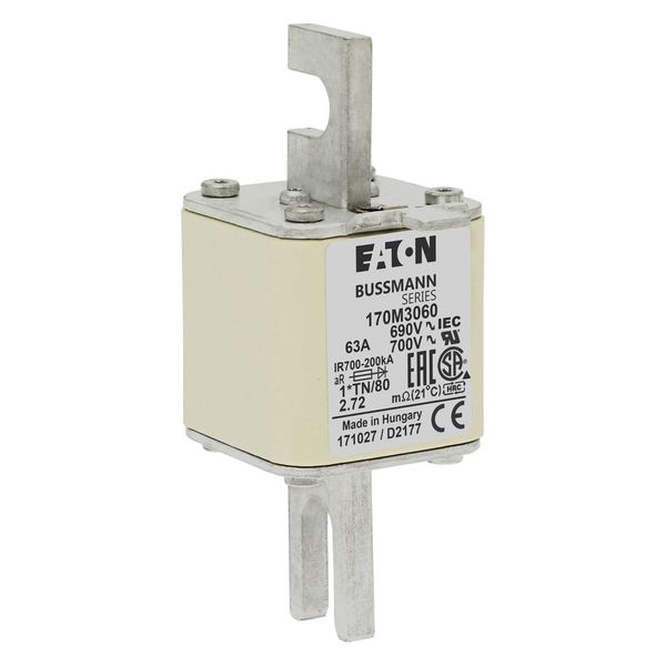 Fuse-link, high speed, 63 A, AC 690 V, compact DIN 1, 45 x 58 x 104 mm, aR, DIN, IEC, single indicator image 9