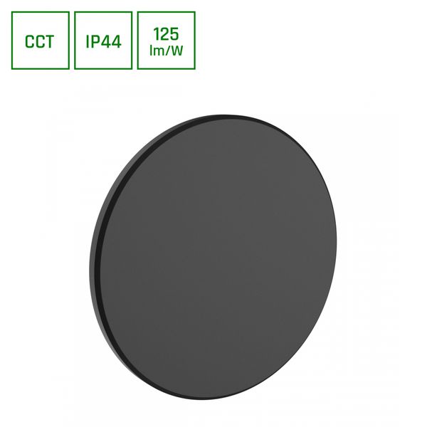 PIATTA 12W CCT 230V IP44 180x47MM BLACK ROUND FACADE LAMP image 1