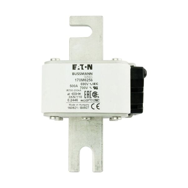 Fuse-link, high speed, 500 A, AC 690 V, DIN 3, 76 x 92 x 139 mm, aR, DIN, IEC, single indicator image 7