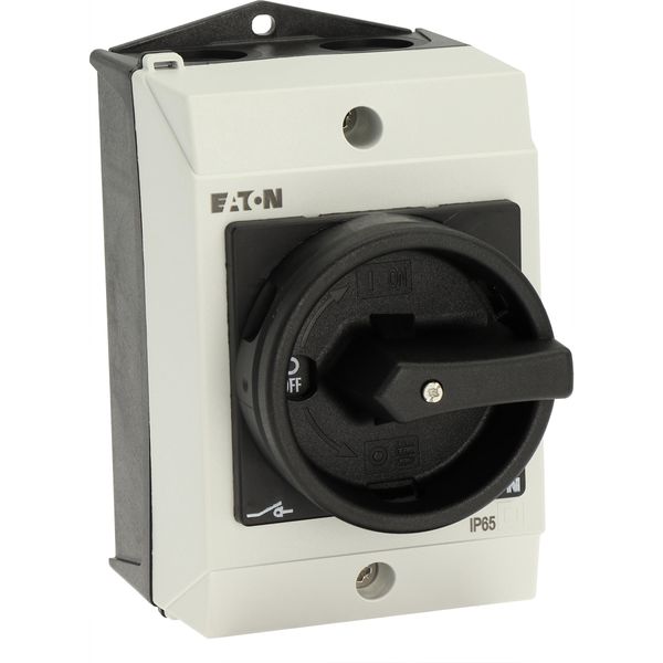 Main switch, T0, 20 A, surface mounting, 3 contact unit(s), 3 pole + N, 1 N/O, 1 N/C, STOP function, With black rotary handle and locking ring, Lockab image 52