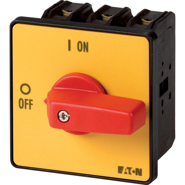 On-Off switch, P3, 63 A, flush mounting, 3 pole + N, Emergency switching off function, with red thumb grip and yellow front plate image 3