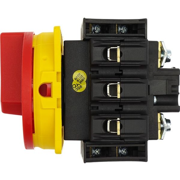 Main switch, P3, 63 A, flush mounting, 3 pole, 2 N/O, 2 N/C, Emergency switching off function, With red rotary handle and yellow locking ring image 3