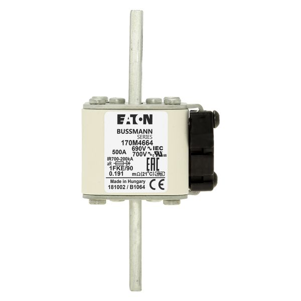 Fuse-link, high speed, 500 A, AC 690 V, size 1, 53 x 69 x 136 mm, aR, IEC, UL, type K indicator, 90 mm centers image 14