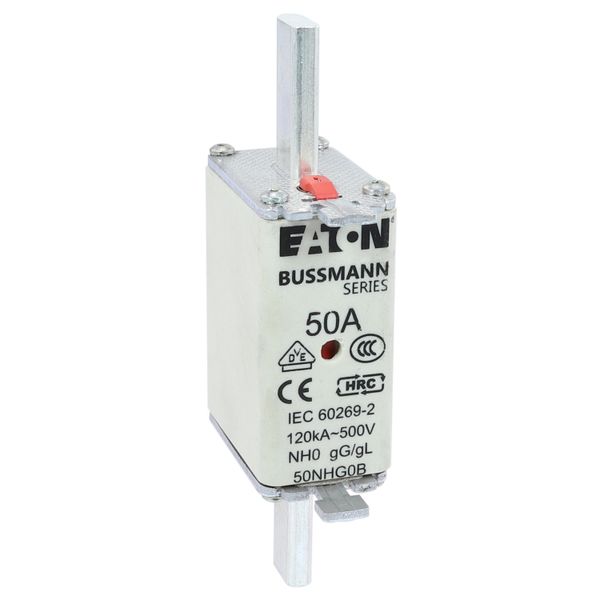 Fuse-link, LV, 50 A, AC 500 V, NH0, gL/gG, IEC, dual indicator, live gripping lugs image 19