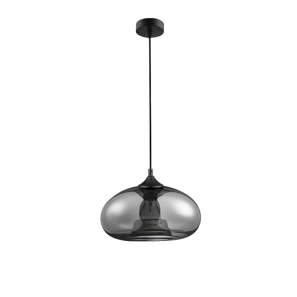 Chrome Glass   Black Metal  Black Fabric Wire   LED E27 1x12 Watt 230 Volt  IP20 Bulb Excluded  D: 28 H1: 14 H2: 120 cm Adjustable height image 1