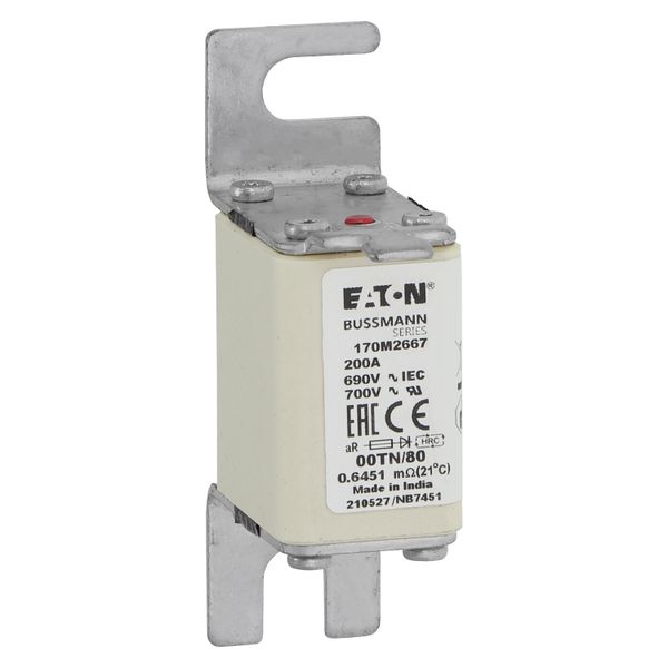 Fuse-link, high speed, 200 A, AC 690 V, DIN 00, aR, DIN, IEC, single indicator, live gripping lugs image 19