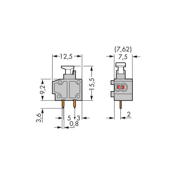 Stackable 2-conductor PCB terminal block push-button 0.75 mm² light gr image 2