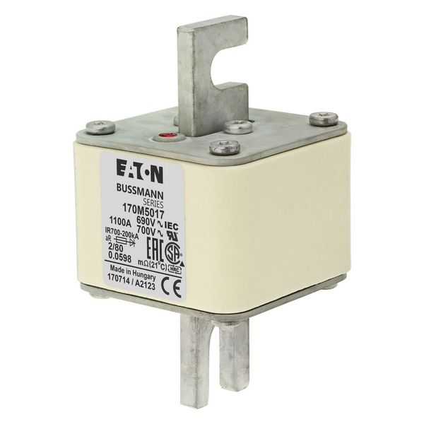 Fuse-link, high speed, 1100 A, AC 600 V, DIN 2, 61 x 61 x 108 mm, aR, DIN, IEC, single indicator, 80 mm centres image 6