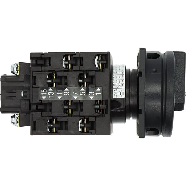 Main switch, T3, 32 A, flush mounting, 4 contact unit(s), 6 pole, 1 N/O, 1 N/C, STOP function, With black rotary handle and locking ring, Lockable in image 23