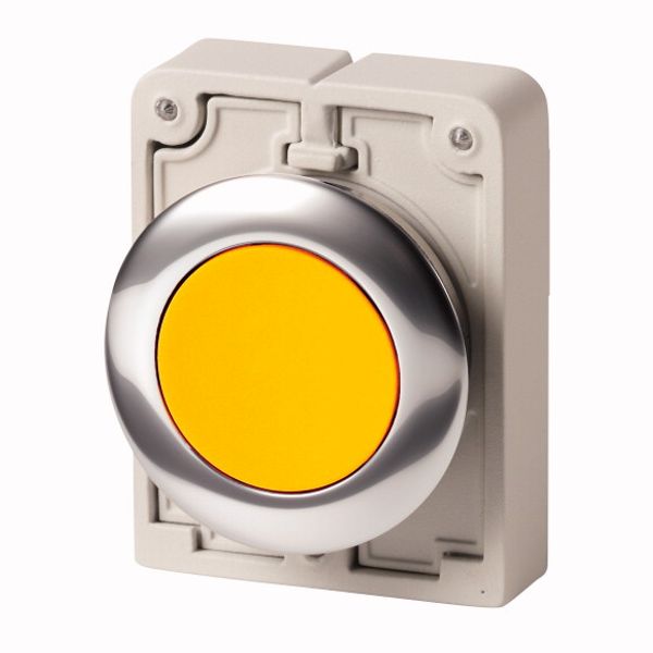Pushbutton, RMQ-Titan, Flat, momentary, yellow, Blank, Metal bezel image 1
