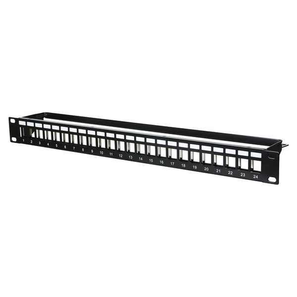 Keystone 19 inch module frame 1RU 24 port black unequipped, shielded image 1