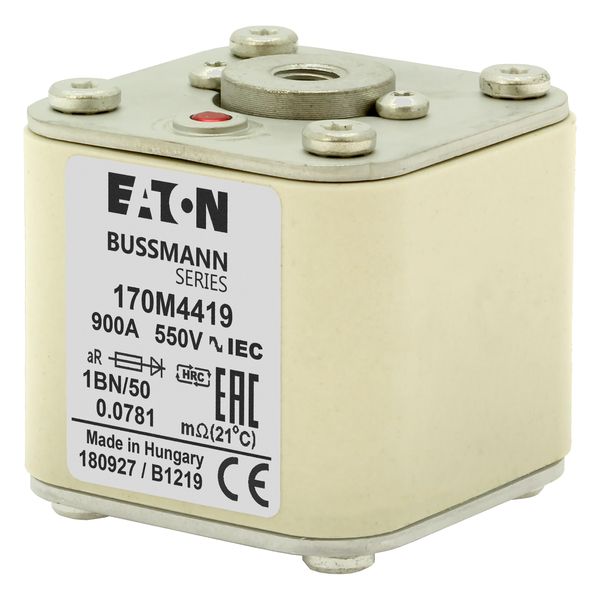 Fuse-link, high speed, 900 A, AC 550 V, size 1, 53 x 69 x 51 mm, aR, IEC, UL, single indicator image 11