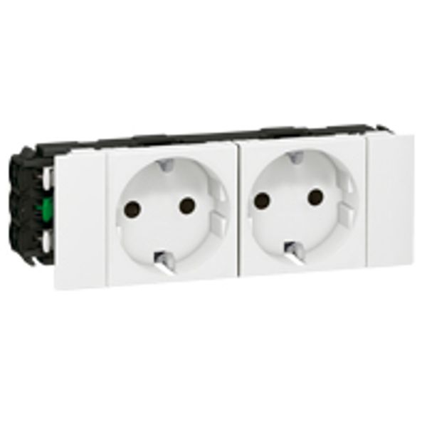 Double socket Mosaic - 2 x 2P+E - for snap on trunking - white image 1