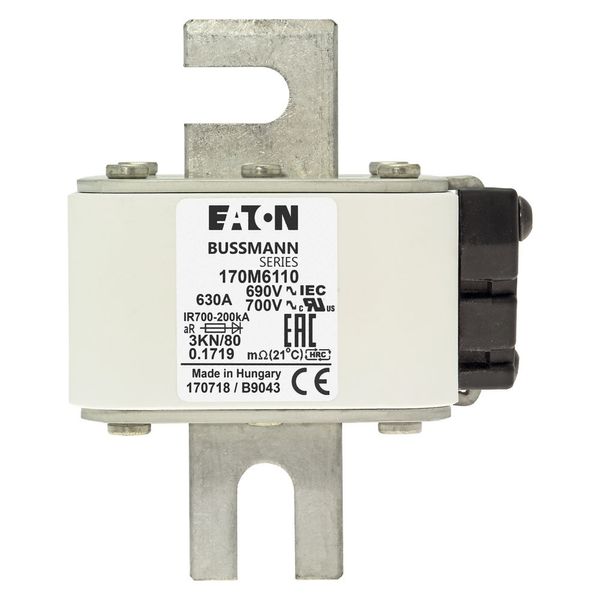 Fuse-link, high speed, 630 A, AC 690 V, DIN 3, 76 x 92 x 109 mm, aR, DIN, IEC, single indicator image 15