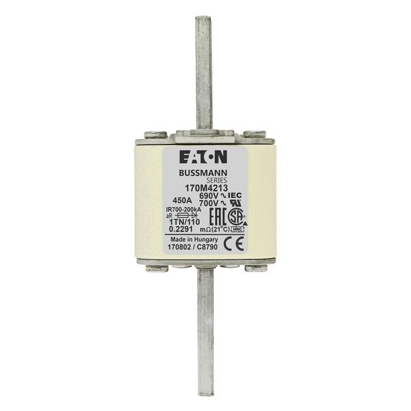 Fuse-link, high speed, 450 A, AC 690 V, DIN 1, 53 x 66 x 138 mm, aR, DIN, IEC, type T indicator image 7