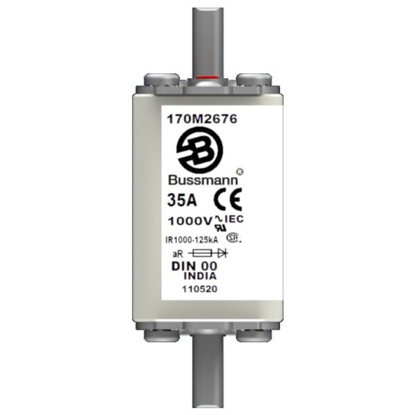 Fuse-link, high speed, 35 A, AC 1000 V, DIN 00, aR, DIN, IEC, single indicator, live gripping lugs image 2