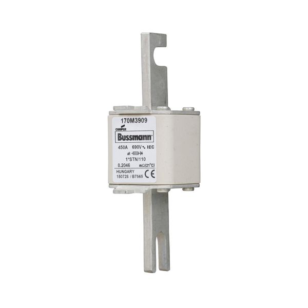 Fuse-link, high speed, 450 A, AC 690 V, compact size 1, 43 x 59 x 141 mm, aR, DIN, IEC, visual indicator image 4