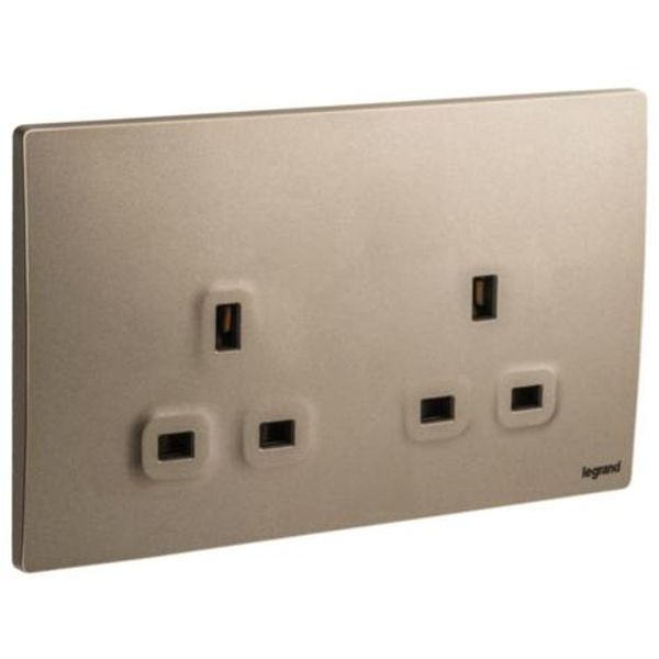 Mallia Senses - 2 gang BS unswitched socket outlet - 13A - Dark Bronze image 1