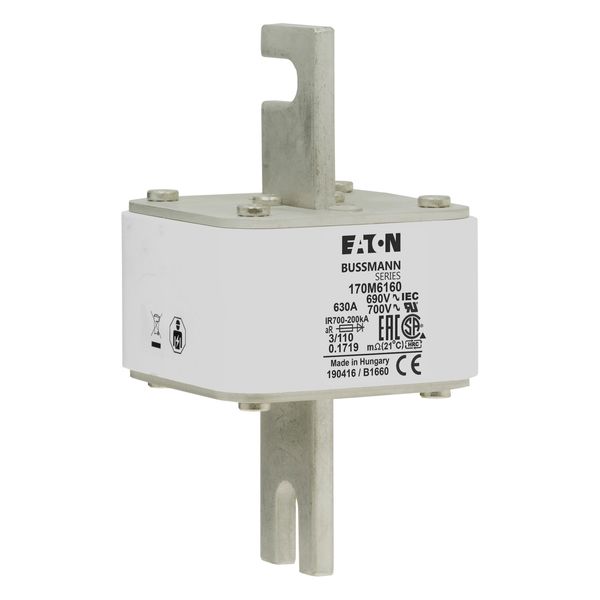 Fuse-link, high speed, 630 A, AC 690 V, DIN 3, 76 x 90 x 139 mm, aR, DIN, IEC, single indicator image 10