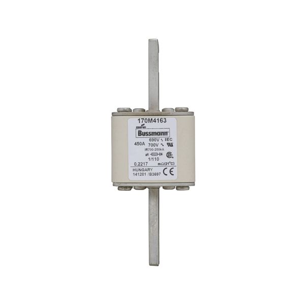 Fuse-link, high speed, 450 A, AC 690 V, DIN 1, 53 x 66 x 138 mm, aR, DIN, IEC, single indicator image 10