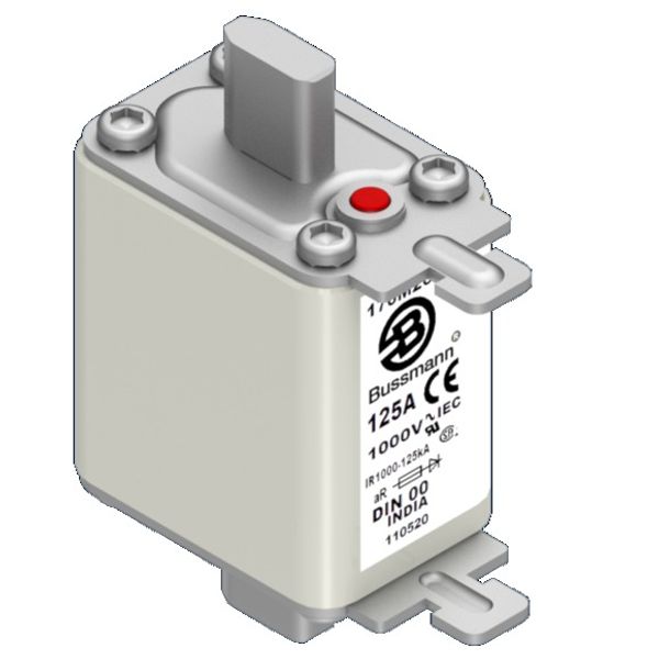 Fuse-link, high speed, 125 A, AC 1000 V, DIN 00, aR, DIN, IEC, single indicator, live gripping lugs image 3