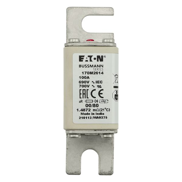 Fuse-link, high speed, 100 A, AC 690 V, DIN 00, 30 x 51 x 100 mm, aR, DIN, IEC, single indicator image 23