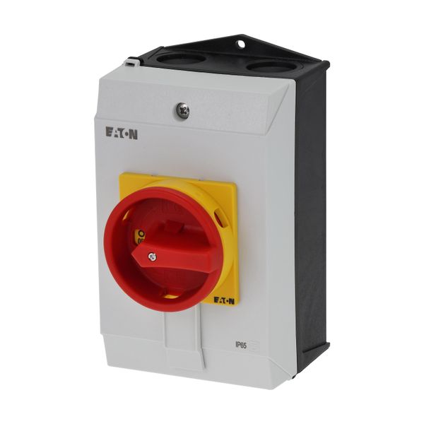 Main switch, P1, 40 A, surface mounting, 3 pole + N, Emergency switching off function, With red rotary handle and yellow locking ring, Lockable in the image 5