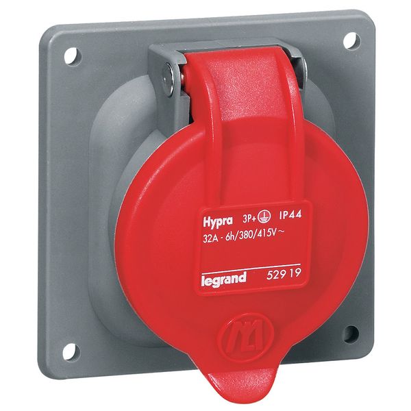 Panel mounting socket fixing centre Hypra-IP44-380/415V~ - 32A -3P+E ﾖplastic image 1