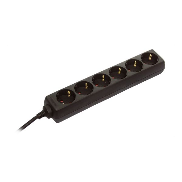 '6 way socket outlet black, 1,4m H05VV-F 3G1,5 with children protection + switch' in polybag with label image 1